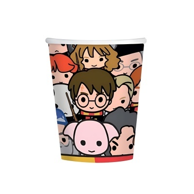 Copo de papel com personagens de desenhos animados coloridos