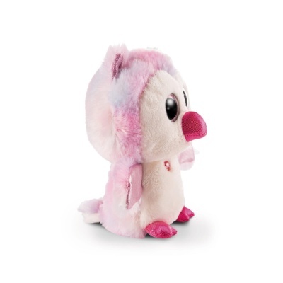 Pelúcia pinguim rosa e branca com bico e pés rosa fúcsia