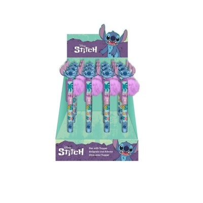Canetas Disney Stitch com topo rosa em caixa de exposição