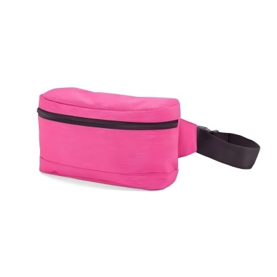 Bolsa pochete rosa com fecho zip preto e alça preta