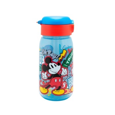 Garrafa de plástico azul com desenhos do Mickey Mouse