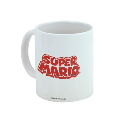 Caneca branca com texto vermelho SUPER MARIO
