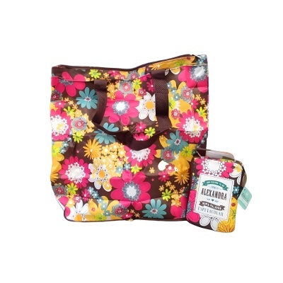 Sacola floral colorida com lata coordenada