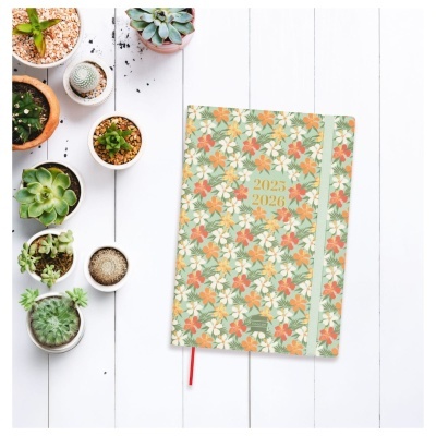 Agenda floral 2023-2024 ao lado de plantas suculentas