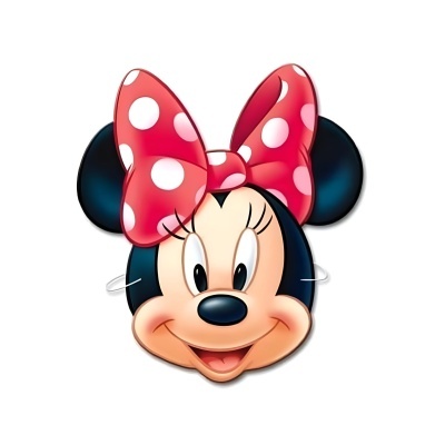 Cabeça da personagem Minnie Mouse com laço vermelho de bolinhas brancas