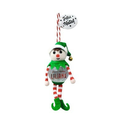 Boneco decorativo natalício com texto 'Feliz Natal LILIANA' e balão com 'Feliz Natal'