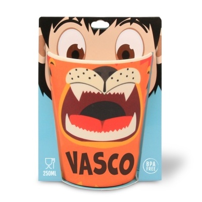 Copo infantil de plástico com desenho de leão e nome VASCO