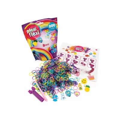 Conjunto de pulseiras coloridas Plexi Flexi com looms e charms