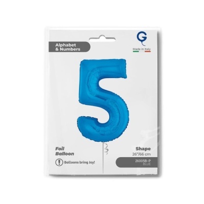 Balão foil número 5 azul embalado