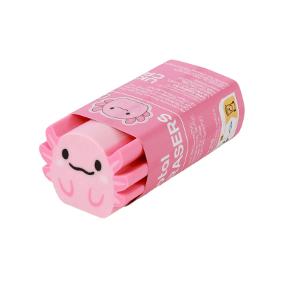 Produto rosa em forma de estrela do mar com rosto sorridente e embalagem cor-de-rosa.