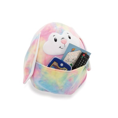 Cesto de armazenamento peluche em forma de coelho colorido com objetos