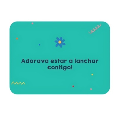 Tapete retangular verde água com texto e decoração colorida