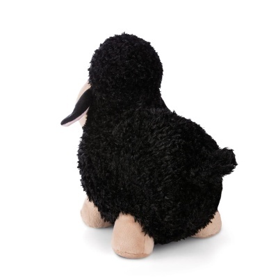Pelúcia de ovelha preta com patas bege sobre fundo branco