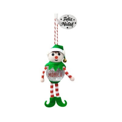 Boneco de Natal em feltro com texto Feliz MÓNICA
