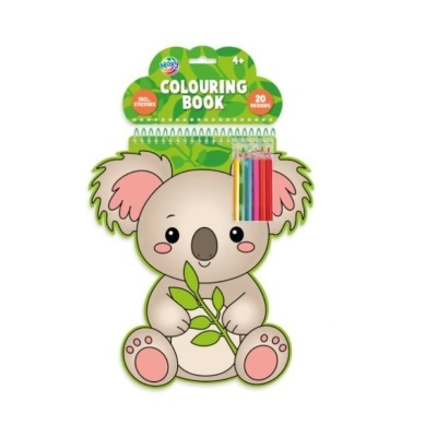 Livro de colorir em forma de coala com lápis de cor