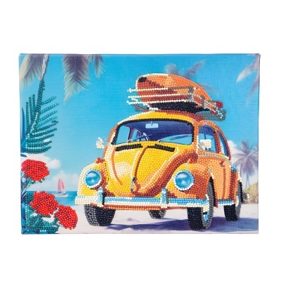 Quadro decorativo com carro amarelo e pranchas de surf