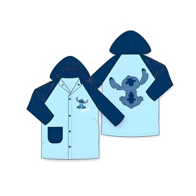 Casaco impermeável infantil azul com padrão Stitch