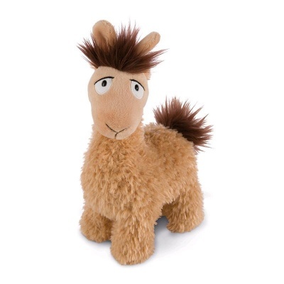 Peluche castanho felpudo em forma de animal com cabelo castanho escuro
