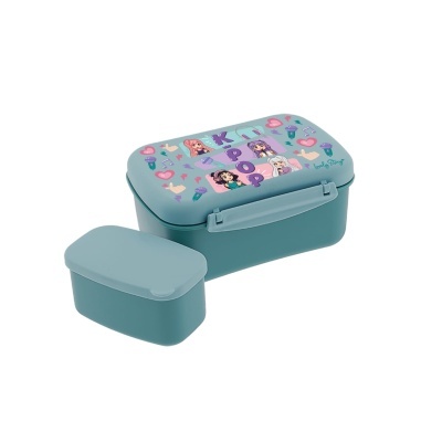 Conjunto de caixas plásticas azuis com tampa decorada KPOP e desenhos de raparigas anime