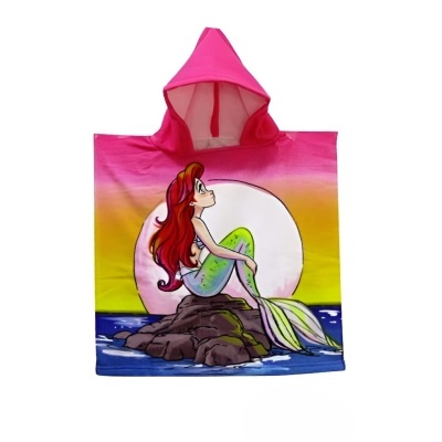 Poncho de banho infantil rosa com sereia e capuz