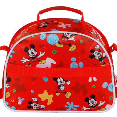 Mala vermelha para crianças com estampado do Mickey Mouse e alças vermelhas