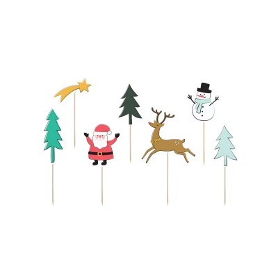 Conjunto de decorações de Natal em palitos com motivos festivos