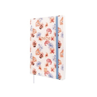 Agenda 2026 com capa floral e elástico azul