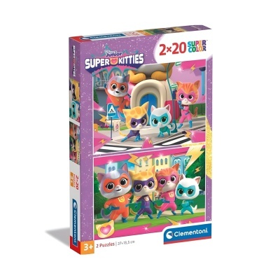 Caixa de puzzles Super Kitties Junior 2x20 peças coloridas para crianças 3+