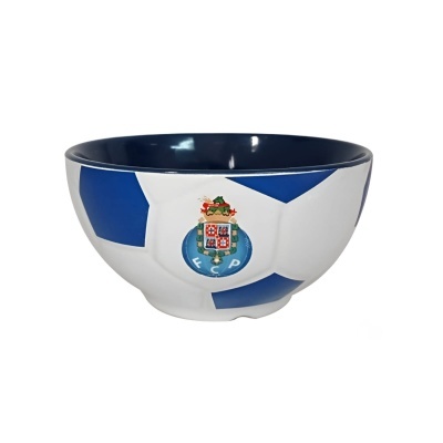 Taça de cerâmica azul e branca com emblema do FC Porto