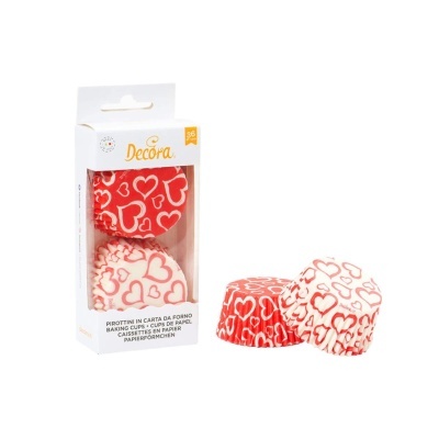 Conjunto de copos de papel para forno com padrão de corações em embalagem