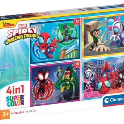 Caixa de puzzle Clementoni Marvel Spidey and Amazing Friends 4 puzzles coloridos para crianças