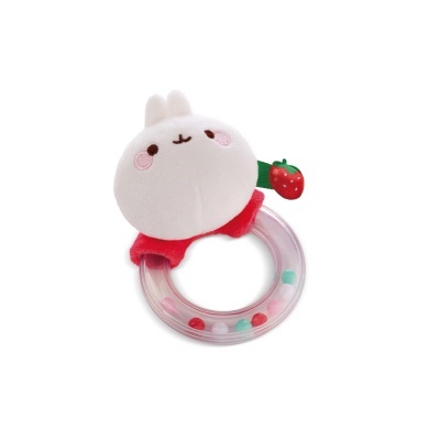 Brinquedo de bebé com cabeça de coelho e anel transparente com contas coloridas