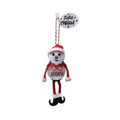 Enfeite de Natal com figura de Pai Natal em tecido vermelho, branco e preto