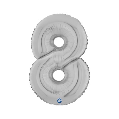 Balão metálico prateado em forma de número 8
