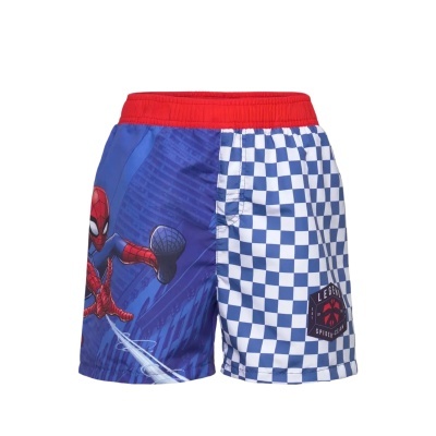 Calções de criança Homem-Aranha com padrão quadriculado e cintura vermelha