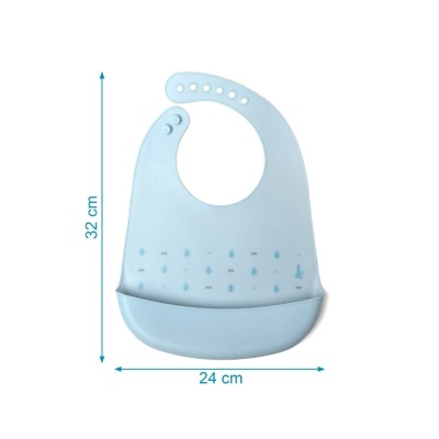 Babete azul claro de silicone com bolso e fecho ajustável