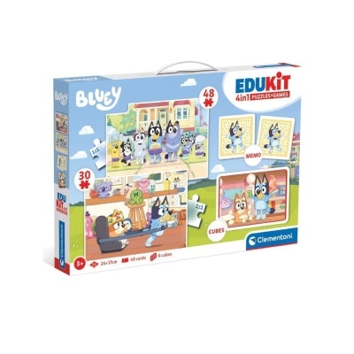 Caixa de jogo educativo EDUKIT 4in1 com personagens de desenho animado Bluey