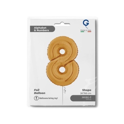 Balão dourado em forma do número 8 embalado