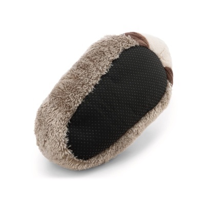 Pantufa de pelúcia castanha com sola preta antiderrapante