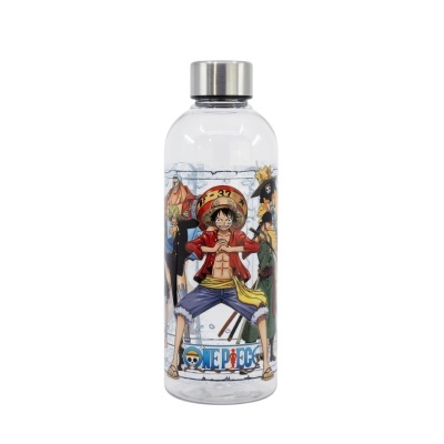 garrafa de água transparente com personagens de anime One Piece