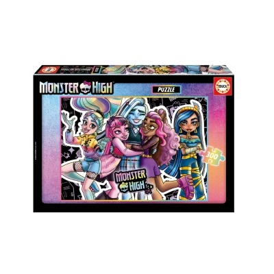 Caixa de puzzle Monster High com 300 peças e personagens femininas coloridas