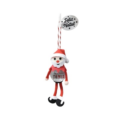 Boneco decorativo de Natal com etiquetas Feliz Natal e Tânia