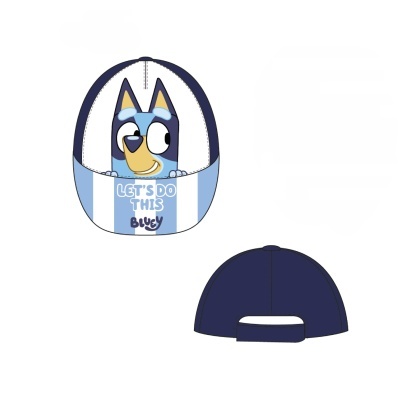 Boné azul com estampa de cão e texto LET'S DO THIS Bluey