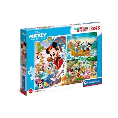 Embalagem de puzzle Disney Mickey and Friends com 3x48 peças coloridas