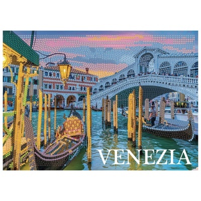 Quadro de diamantes com gôndolas em Veneza e texto VENEZIA