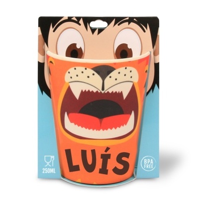 Copo infantil com desenho de tigre e nome LUÍS