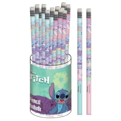 Estojo com lápis Disney Stitch em tons pastel com personagens e borracha