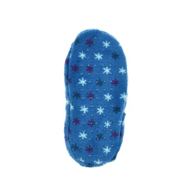 Pantufa azul com padrão de flocos de neve e sola antiderrapante