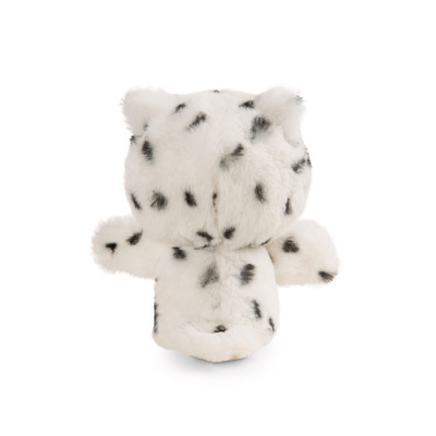 Pelúcia branca com manchas negras e textura fofa vista de costas