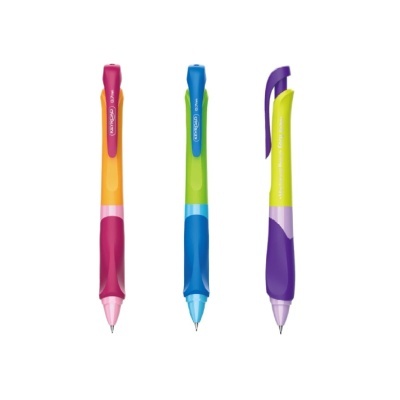 Três canetas esferográficas coloridas STABILO Bionic Worker com design ergonómico.